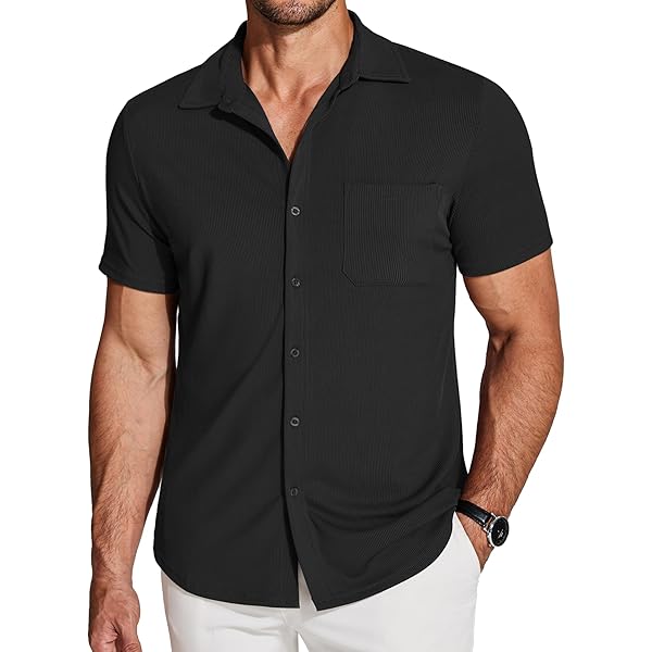 Amazon.com: COOFANDY Men's Ribbed Button Down Shirts Short Sleeve